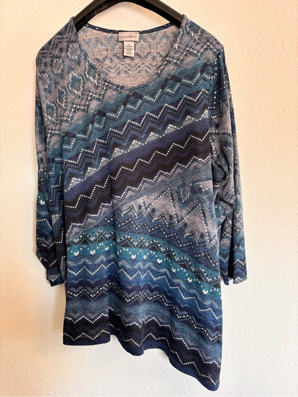 Catherines Blue Geometric Asymmetrical Tunic Top | 2X 22/24W